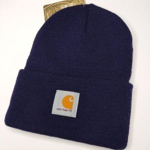 Carhartt Classic Beanie Hat Ribbed Knit Watch Cap Work Wear Logo Patch Navy Blue